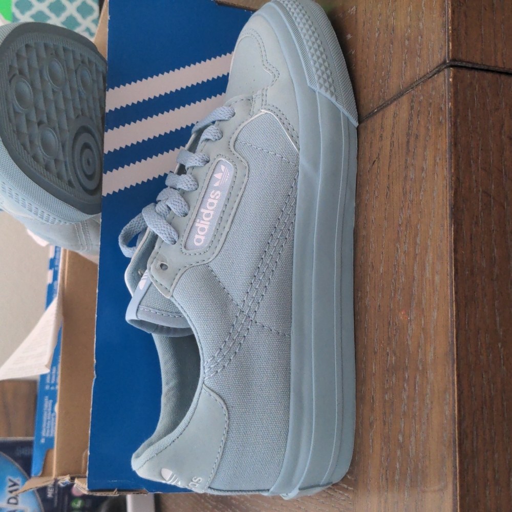 Adidas light blue continental VULC J shoes